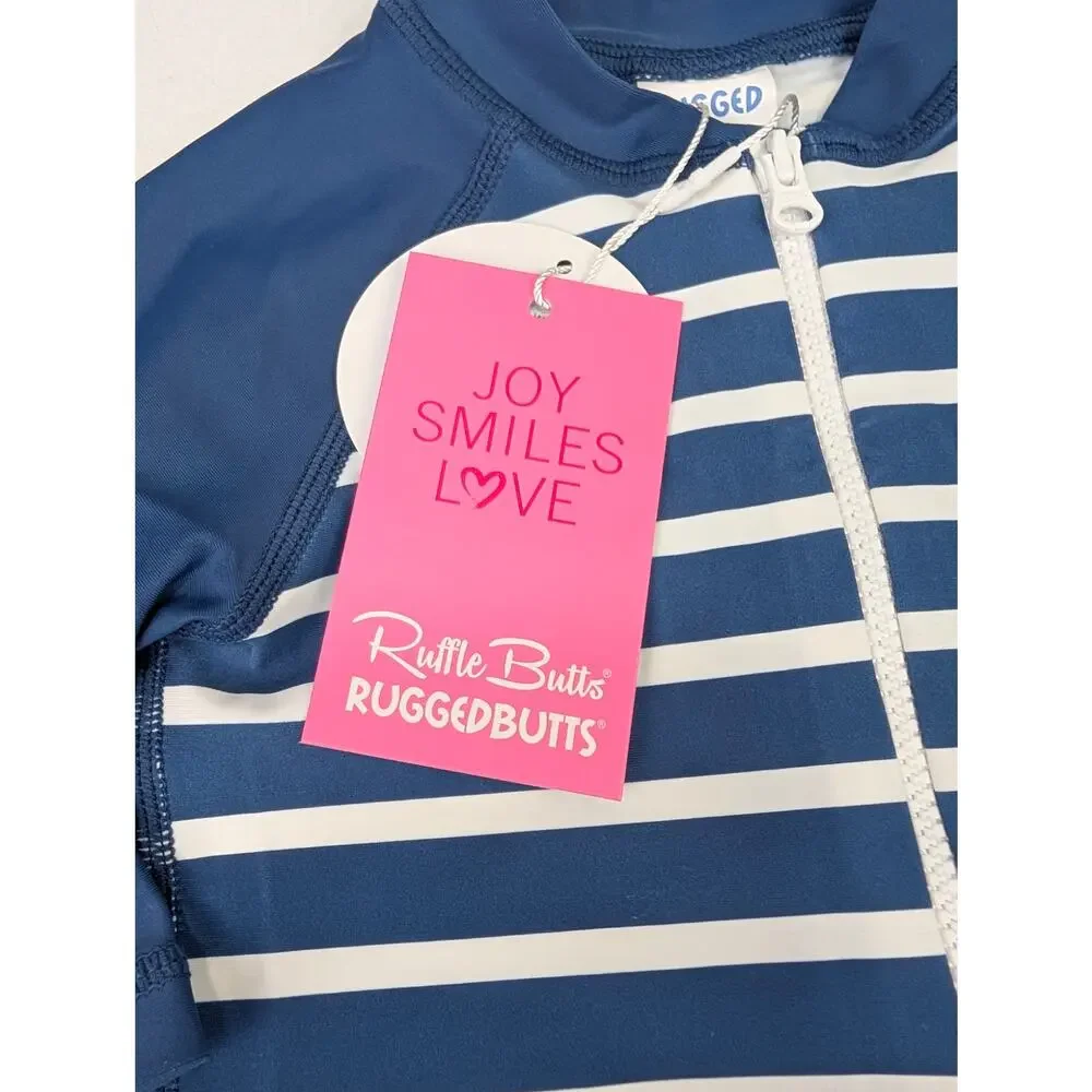 Rugged Butts Infant 3-6 Months Blue/White Stripe One Piece Rashguard